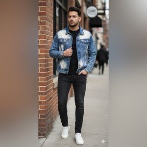 GS-115 Premium Denim Jacket Collection Size X-Large Buttons acid washed blue